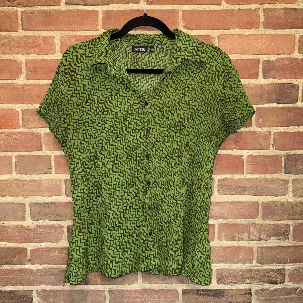 Apt. 9 Olive Geometric Button Down Shirt